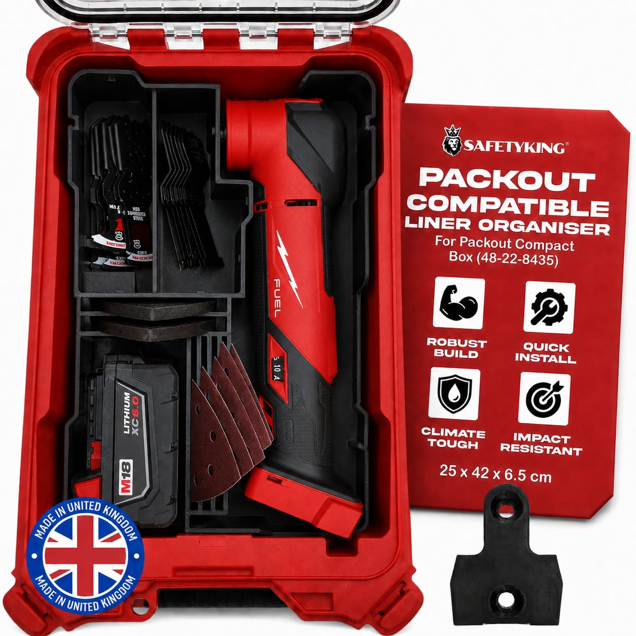 Milwaukee Packout Compatible Liner Organiser for Packout Compact Box (48-22-8435) – Precision Rigid Insert for M18 Multitool Organizer (Insert Only, Tools & Box Not Included)