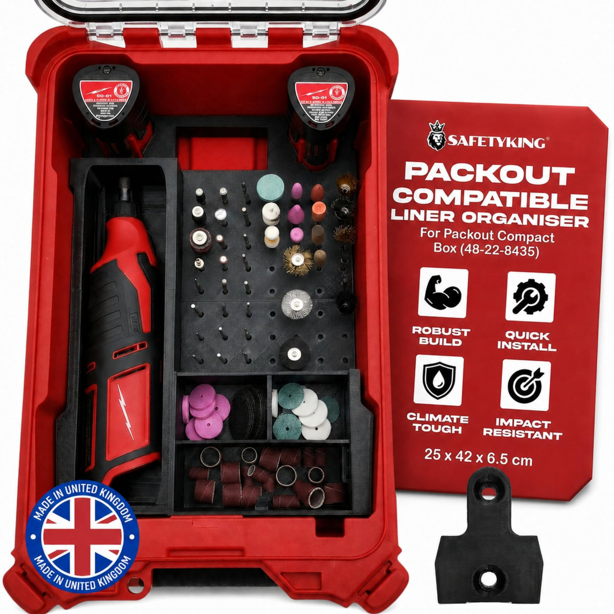 SAFETYKING® M12 Rotary Tool Organizer Liner Compatible With Milwaukee Packout Compact Box (48-22-8435) Precision Rigid Insert for Organizer (Insert Only, Tools & Box Not Included)