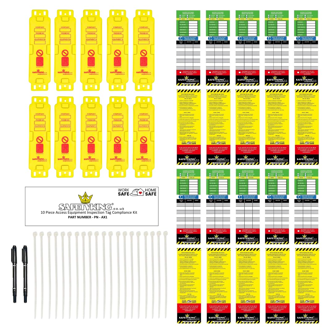 SAFETYKING® | Access Platform Inspection Tag Kit - 10 Holders | 40 Inserts | Robust Access Equipment Tag