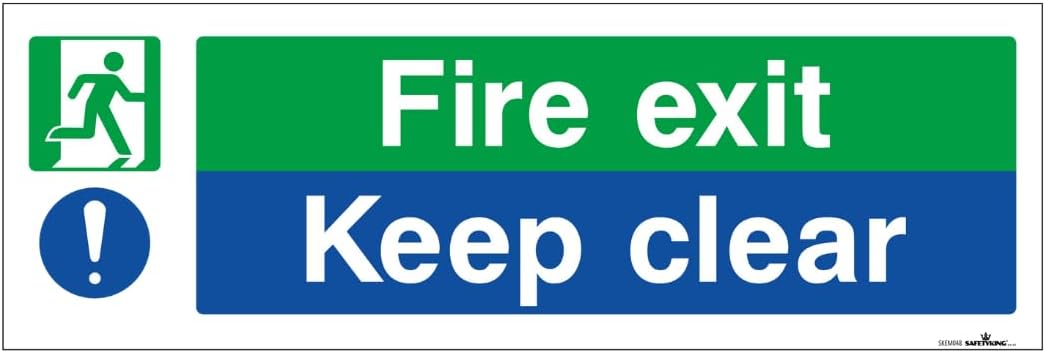 SAFETYKING® 1 Piece Fire Exit Keep Clear Sticker | 30 cm x 10 cm Self Adhesive Sticker | Fire Exit Signs | Fire Exit Stickers | Fire Exit Safety Pack | Running Man Fire Exit Sign