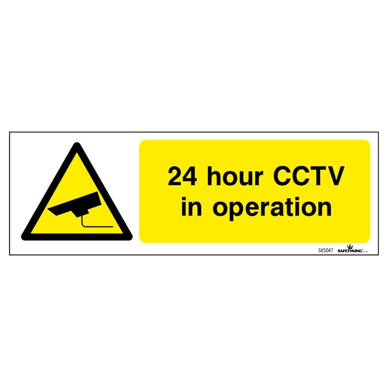 Load image into Gallery viewer, SAFETYKING® 4 PCS 4pc CCTV In Operation Sign Sticker 15mm x 5mm CCTV Sign Outdoor CCTV Stickers for Windows - CCTV Sticker Self Adhesive Vinyl CCTV Signs 24hr CCTV Warning Signs for Home CCTV Signage