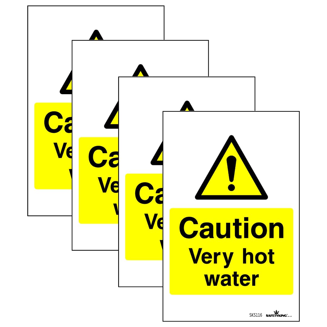SAFETYKING® 12 x Caution Hot Water Stickers 68mm Diameter | Rectangle Caution Very Hot Water Stickers | Caution Hot Water Signs | Caution Hot Very Hot Water Signs | Hot Water Sticker