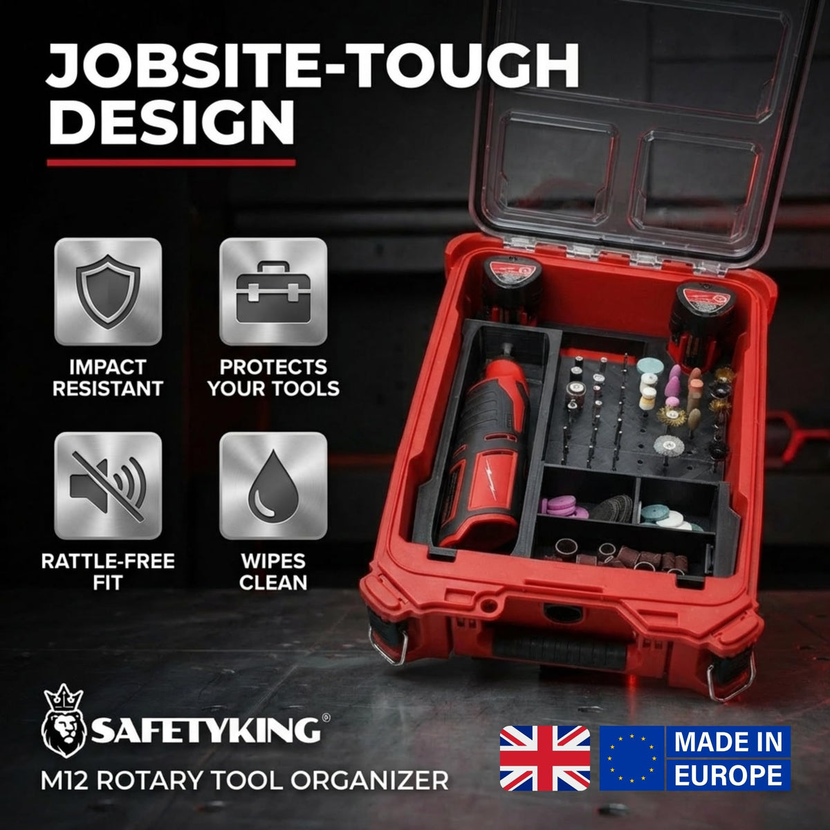 SAFETYKING® M12 Rotary Tool Organizer Liner Compatible With Milwaukee Packout Compact Box (48-22-8435) Precision Rigid Insert for Organizer (Insert Only, Tools & Box Not Included)
