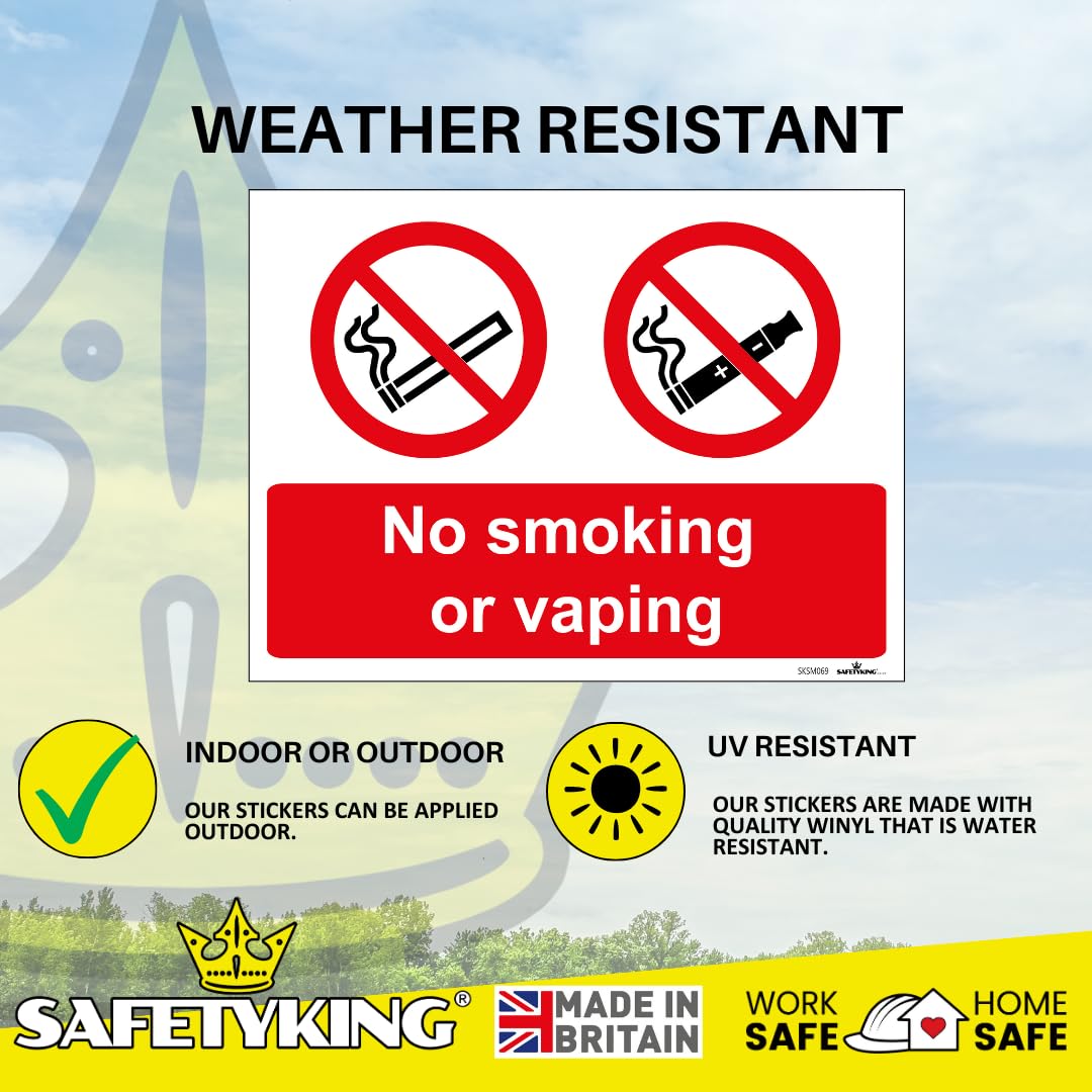 SAFETYKING® 6PCS 180cm x 135cm No Smoking No Vaping Self Adhesive Sticker