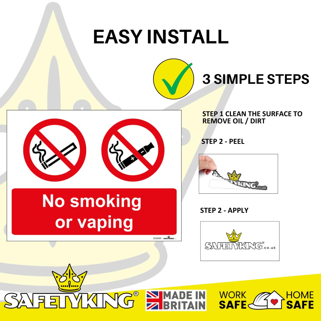 SAFETYKING® 5PCS 180cm x 135cm No Smoking No Vaping Sticker | No Smoking Sticker | No Vaping Sticker | No Smoking No Vaping Self Adhesive Sticker