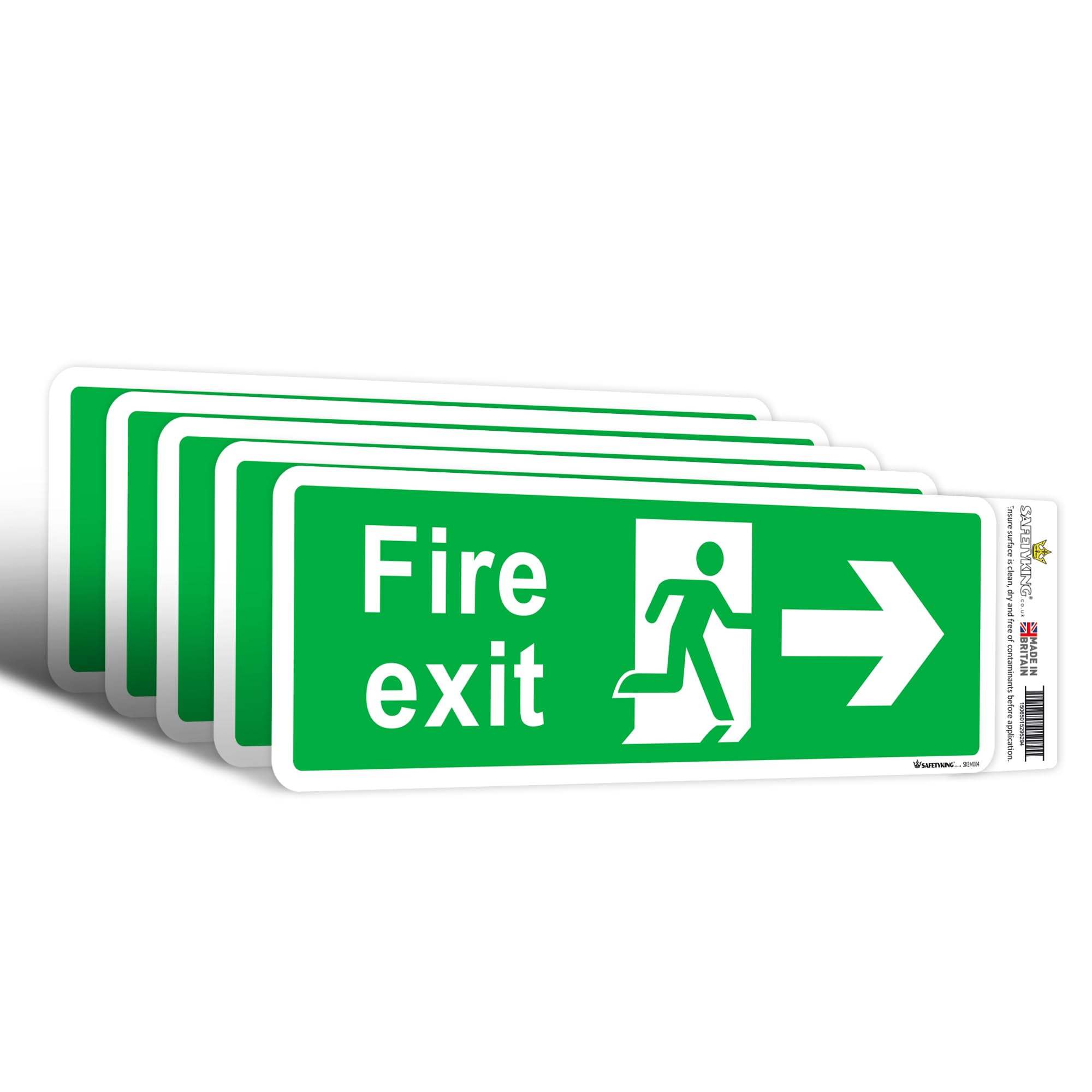 Cartello Uscita Di Sicurezza Seco Fire Exit - Uomo In Corsa A Destra, Freccia Bassa-Destra, 450x150 Mm, Adesivo Verde/Bianco
