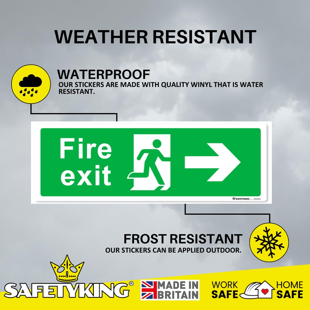 SAFETYKING® 16 Piece Fire Exit Signs | Running Man RightFire Exit Sign | 30 cm x 10 cm Self Adhesive Sticker | Fire Exit Signs | Fire Exit Stickers | Fire Exit Safety Pack | Running Man Fire Exit Sign