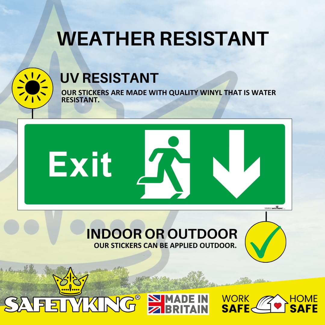 SAFETYKING® 1 Piece Fire Exit Sticker Running Man Down Sticker | 30 cm x 10 cm Self Adhesive Sticker | Fire Exit Signs | Fire Exit Stickers | Fire Exit Safety Pack | Running Man Fire Exit Signs