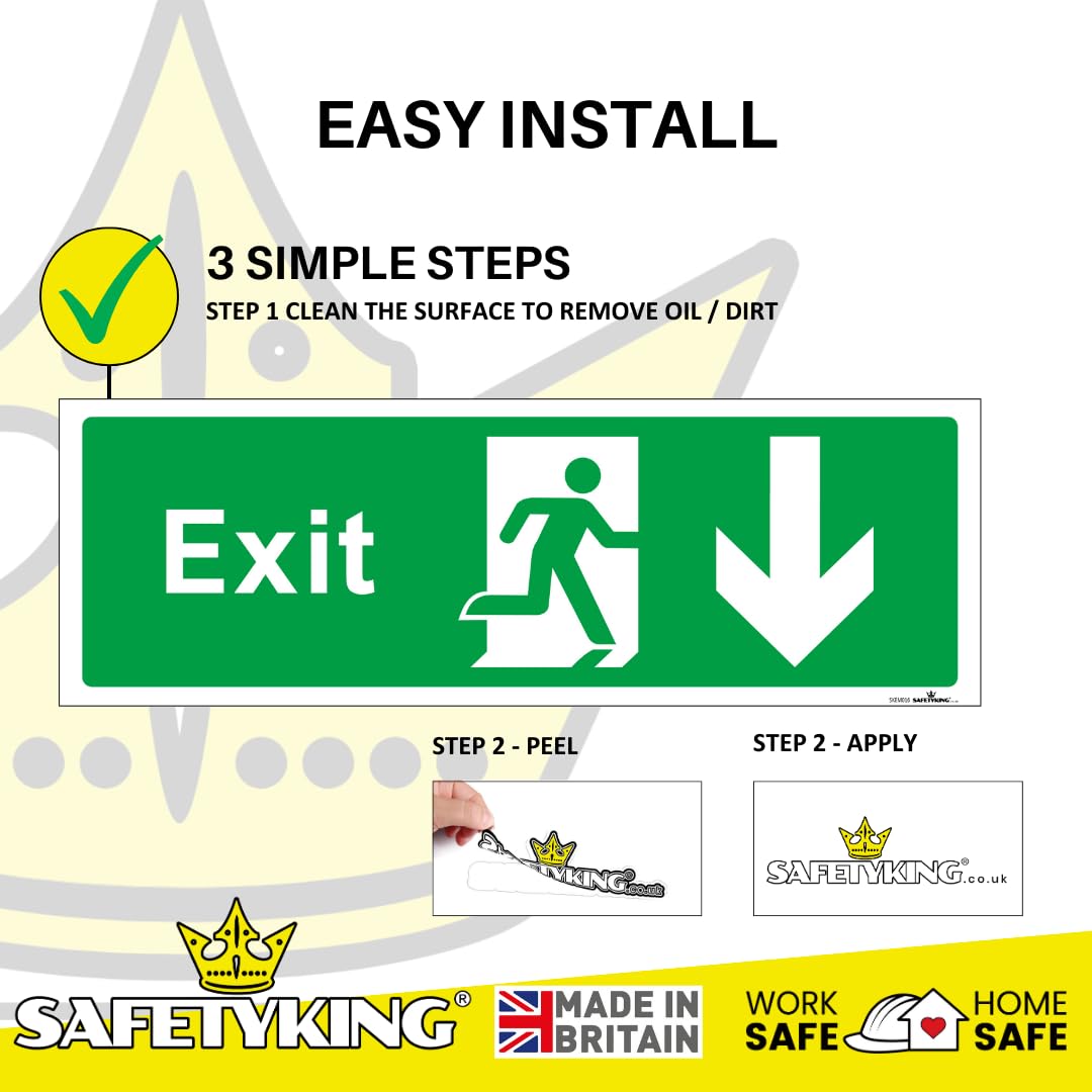 SAFETYKING® 1 Piece Fire Exit Sticker Running Man Down Sticker | 30 cm x 10 cm Self Adhesive Sticker | Fire Exit Signs | Fire Exit Stickers | Fire Exit Safety Pack | Running Man Fire Exit Signs