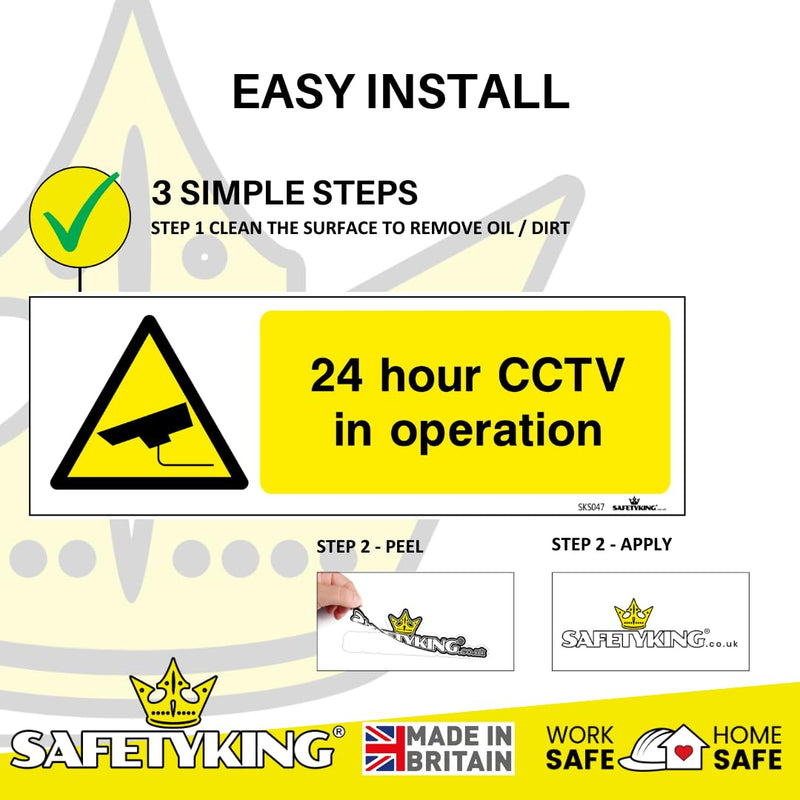 Load image into Gallery viewer, SAFETYKING® 4 PCS 4pc CCTV In Operation Sign Sticker 15mm x 5mm CCTV Sign Outdoor CCTV Stickers for Windows - CCTV Sticker Self Adhesive Vinyl CCTV Signs 24hr CCTV Warning Signs for Home CCTV Signage