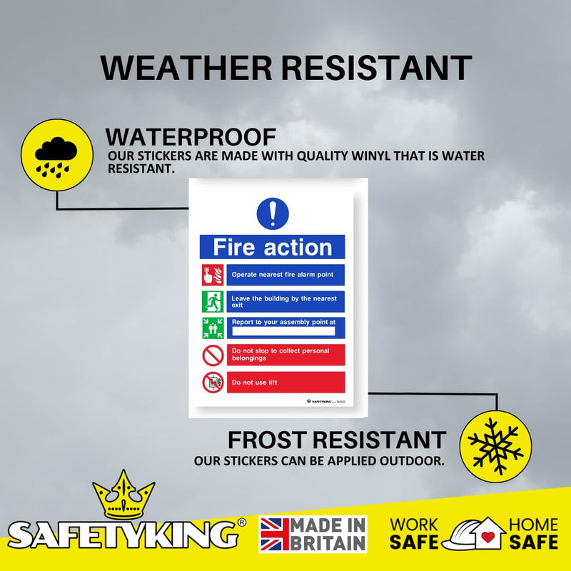 Load image into Gallery viewer, SAFETYKING® FIRE ACTION STICKER KIT - 12 Piece Set with Squeegee and Marker Pen | Fire Action Notice | Fire Action Sign | Fire Action Stickers | Fire Stickers