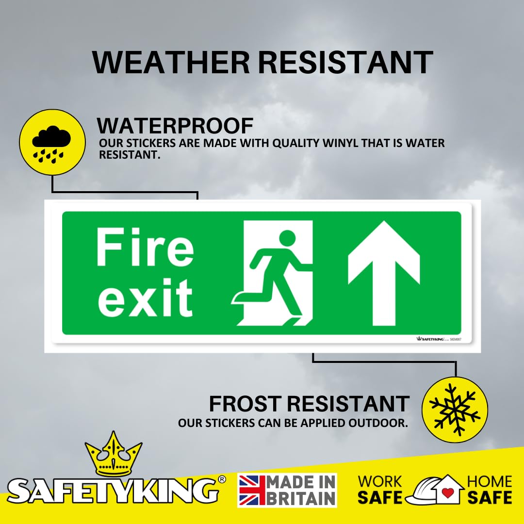 SAFETYKING® 16 Piece Fire Exit Signs | Running Man Up Fire Exit Sign | 30 cm x 10 cm Self Adhesive Sticker | Fire Exit Signs | Fire Exit Stickers | Fire Exit Safety Pack | Running Man Fire Exit Sign