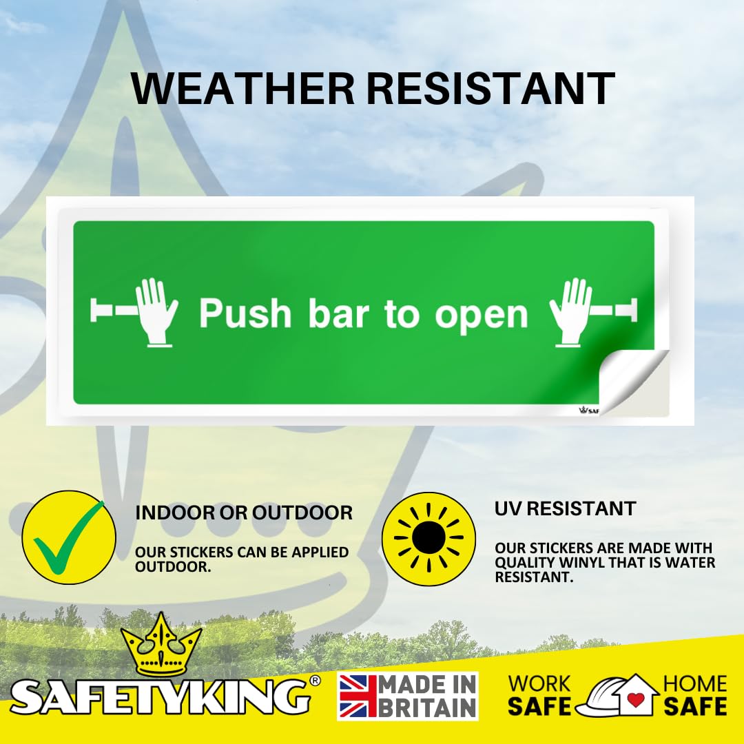 SAFETYKING® 16 Piece Fire Exit Signs | Push Bar To Exit | 30 cm x 10 cm Self Adhesive Sticker | Fire Exit Signs | Fire Exit Stickers | Fire Exit Safety Pack | Running Man Fire Exit Sign