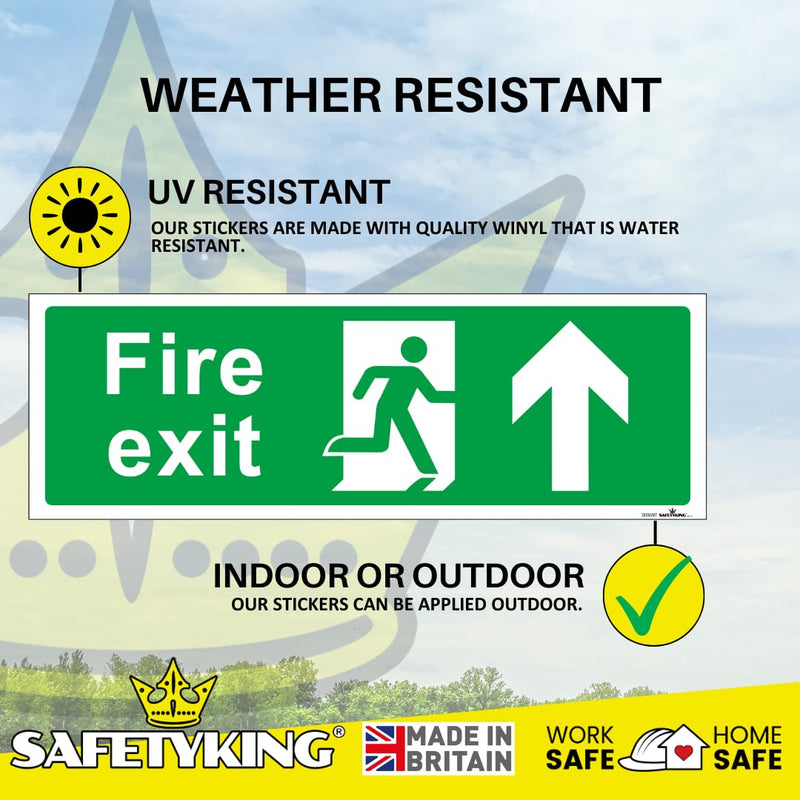 Load image into Gallery viewer, SAFETYKING® 1 Piece Fire Exit Sticker Running Man Up Sticker | 30 cm x 10 cm Self Adhesive Sticker | Fire Exit Signs | Fire Exit Stickers | Fire Exit Safety Pack | Running Man Fire Exit Signs