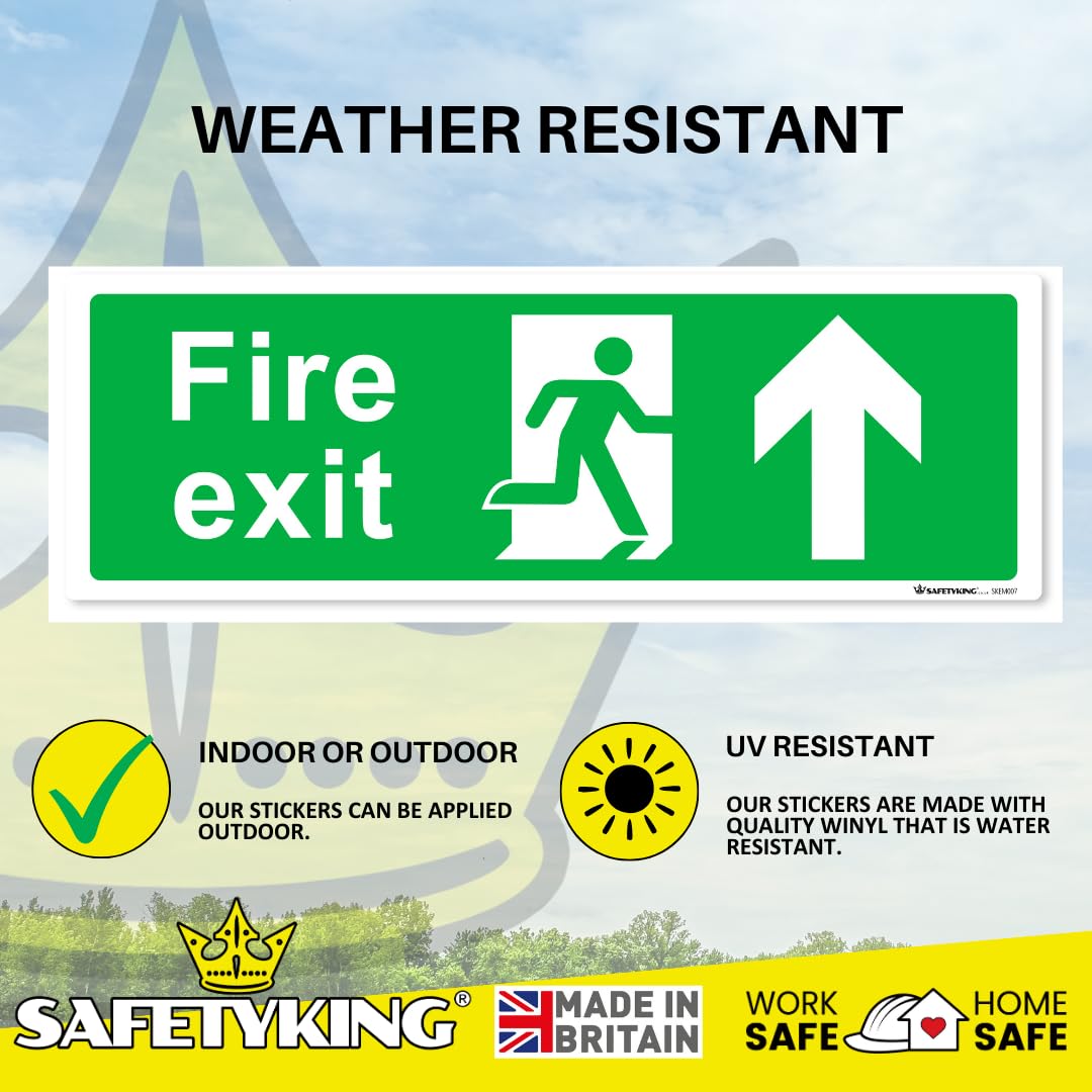 SAFETYKING® 16 Piece Fire Exit Signs | Running Man Up Fire Exit Sign | 30 cm x 10 cm Self Adhesive Sticker | Fire Exit Signs | Fire Exit Stickers | Fire Exit Safety Pack | Running Man Fire Exit Sign