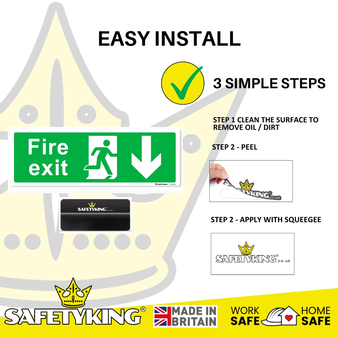 SAFETYKING® 16 Piece Fire Exit Signs | Running Man Down Fire Exit Sign | 30 cm x 10 cm Self Adhesive Sticker | Fire Exit Signs | Fire Exit Stickers | Fire Exit Safety Pack | Running Man Fire Exit Sign
