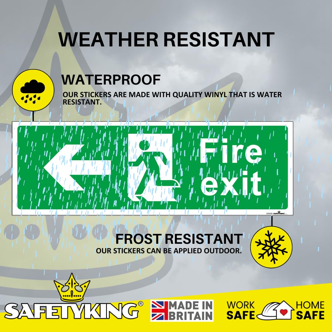 SAFETYKING® 1 Piece Fire Exit Sticker Running Man Down Left Sticker | 30 cm x 10 cm Self Adhesive Sticker | Fire Exit Signs | Fire Exit Stickers | Fire Exit Safety Pack | Running Man Fire Exit Signs