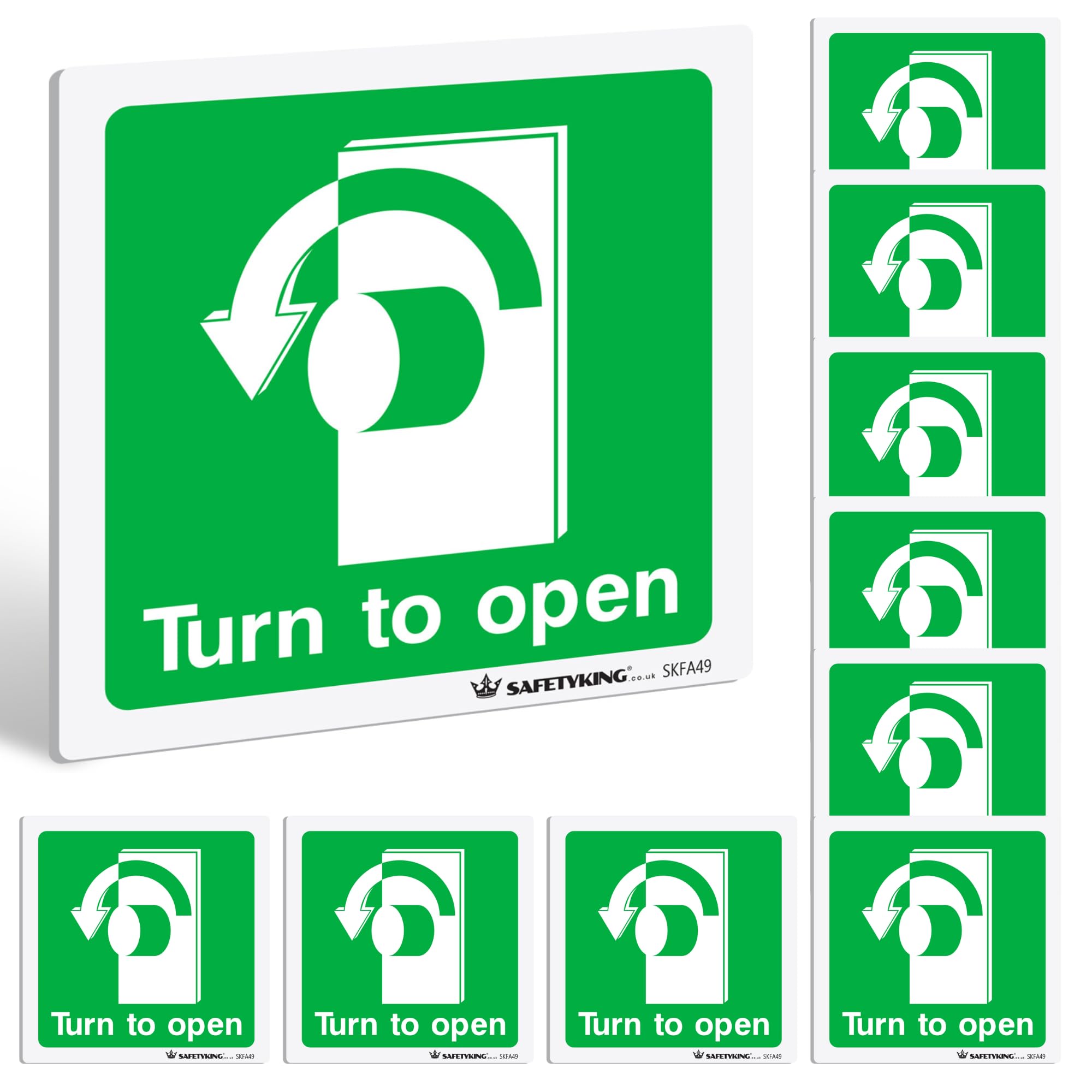 SAFETYKING® 10 pcs Thumb Ture To Exit Sticker Left - L 10 cm x W 10cm | Fire Alarm Thumb Turn Notice | Thumb Turn Sign | Fire Stickers | Fire Safety Signs