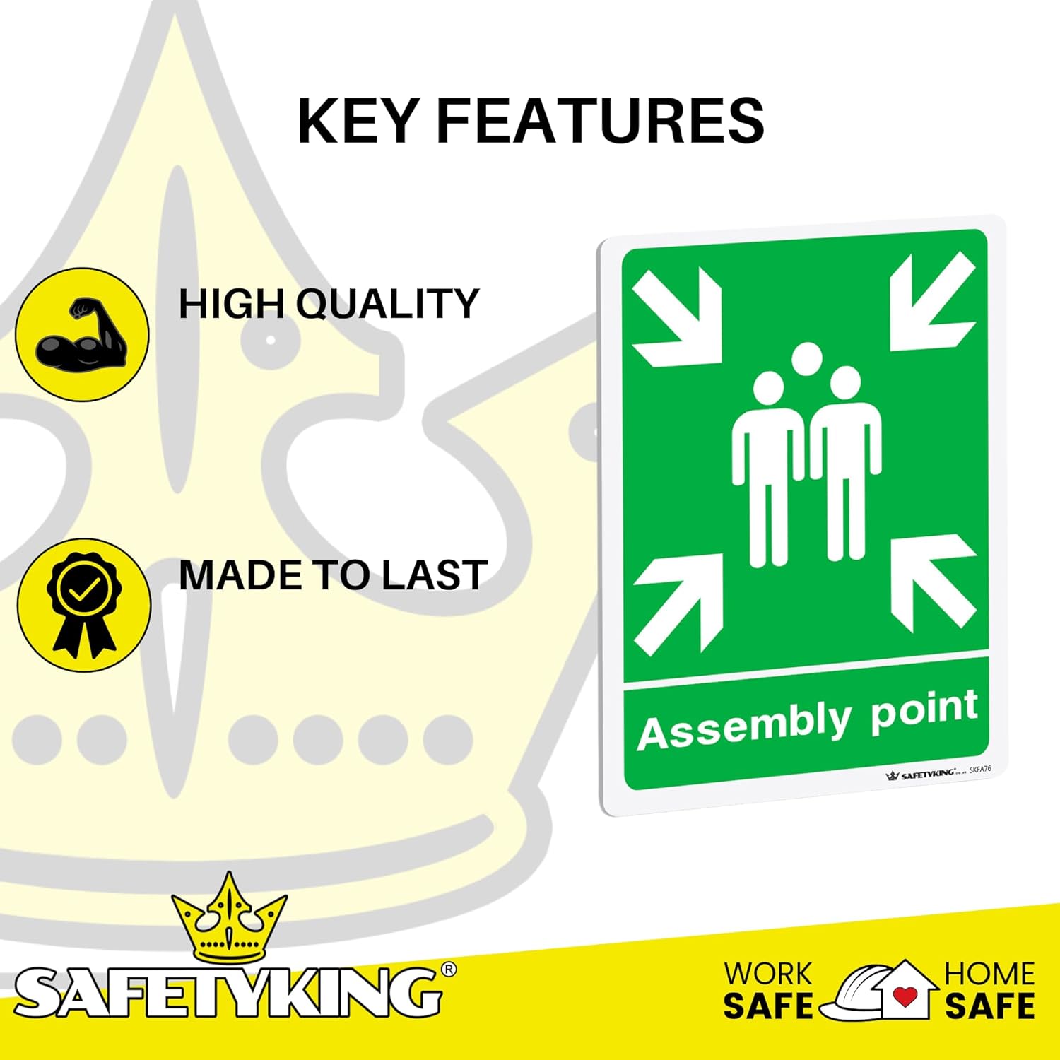 SAFETYKING® 4 pcs Fire Assembly Point Sign 1mm Rigid PVC Signs -L 30cm x W 20cm x H 1mm, Fire Assembly Point, Fire Evacuation Sign, Fire Assembly Point Sign Outdoor, Durable Fire Safe Signs.