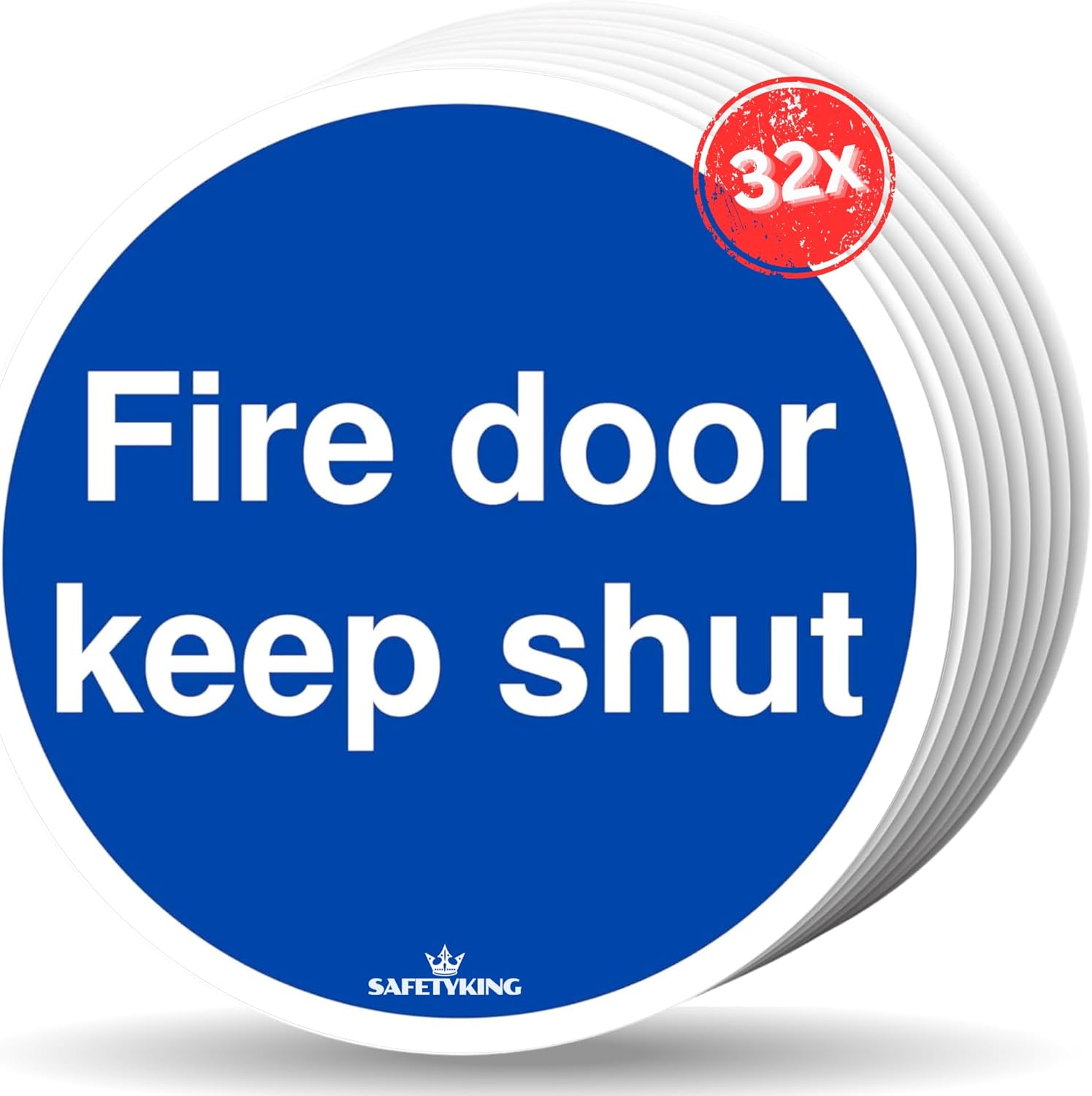SAFETYKING® 32 x Fire Door Keep Shut Stickers 78mm Diameter