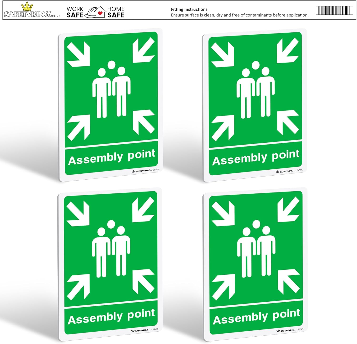 SAFETYKING® 4 pcs Fire Assembly Point Sign 1mm Rigid PVC Signs -L 30cm x W 20cm x H 1mm, Fire Assembly Point, Fire Evacuation Sign, Fire Assembly Point Sign Outdoor, Durable Fire Safe Signs.