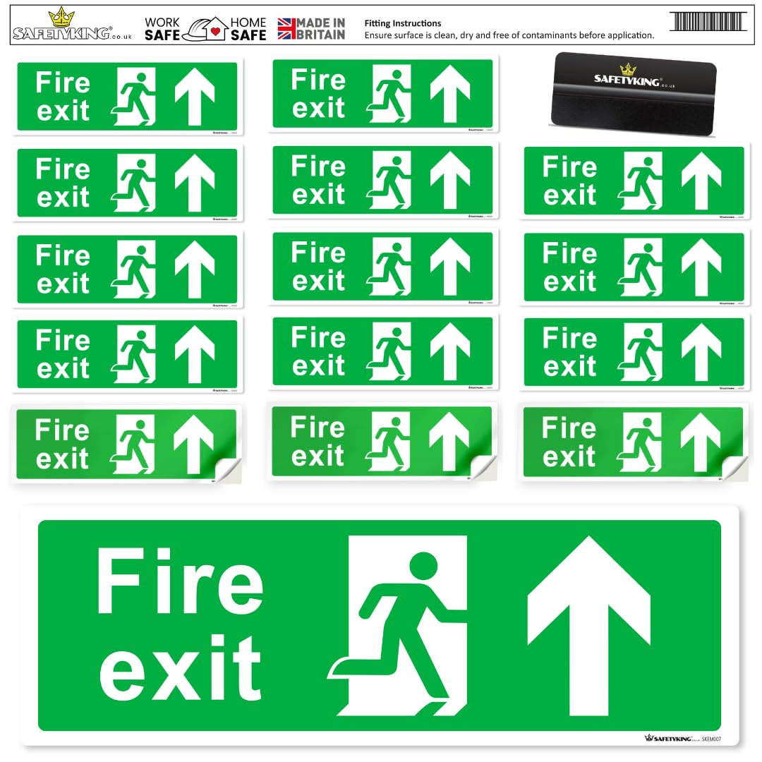 SAFETYKING® 16 Piece Fire Exit Signs | Running Man Up Fire Exit Sign |