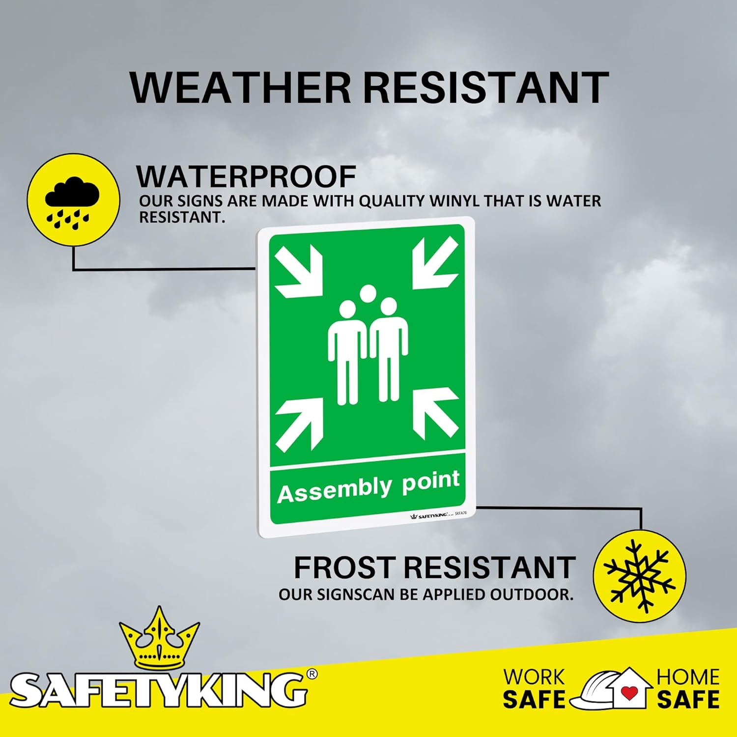 SAFETYKING® 4 pcs Fire Assembly Point Sign 1mm Rigid PVC Signs -L 30cm x W 20cm x H 1mm, Fire Assembly Point, Fire Evacuation Sign, Fire Assembly Point Sign Outdoor, Durable Fire Safe Signs.