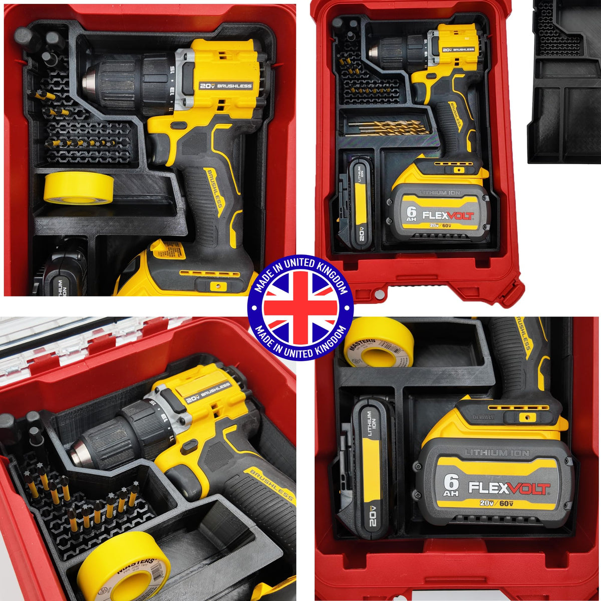 SAFETYKING® 20V Max Drill Set Organizer Compatible With Dewalt Tough System Deep Compact Organizer Precision Rigid Insert for Organizer (Insert Only, Tools Box Not Included)