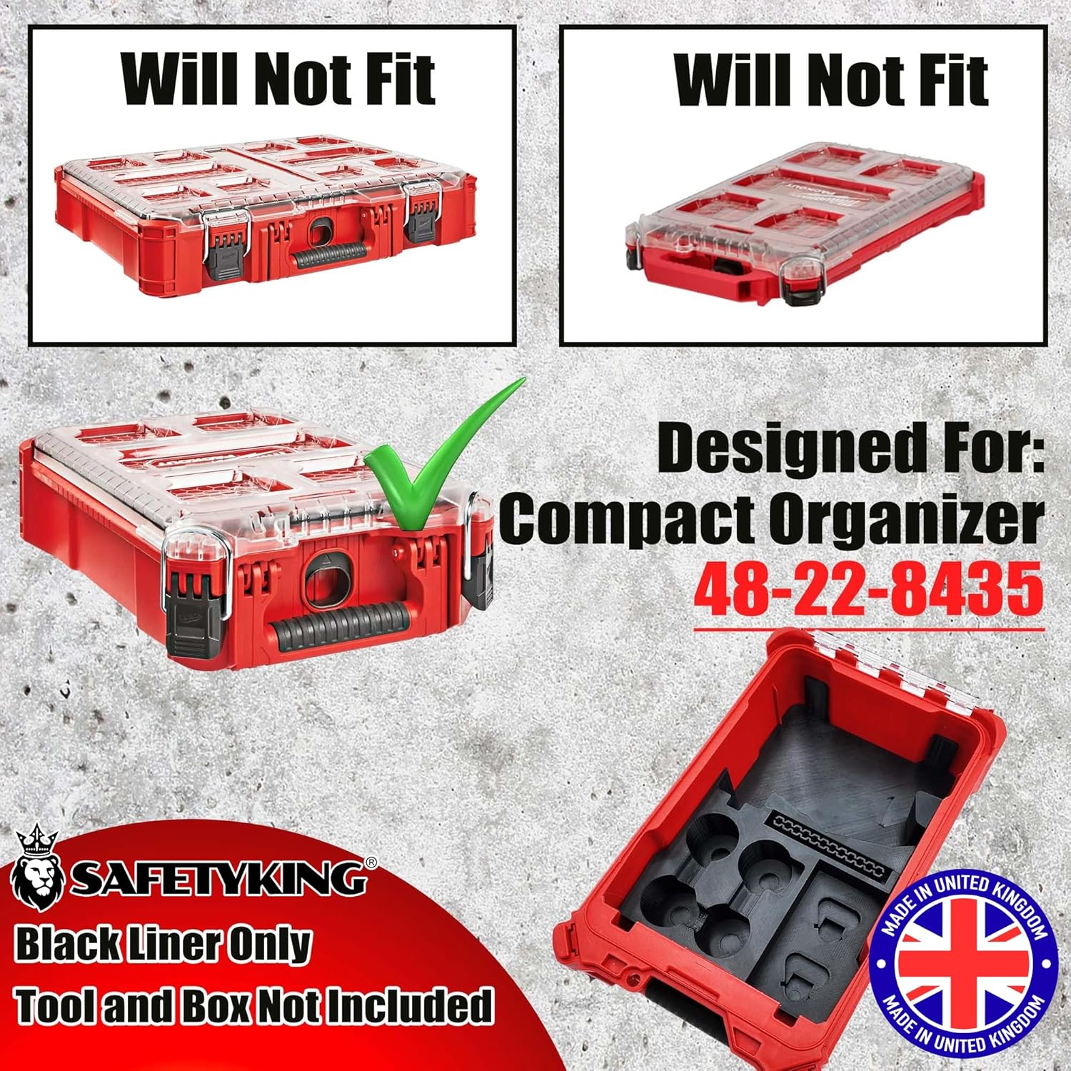 Milwaukee Packout Compatible Liner Organiser for Packout Compact Box (48-22-8435) – Precision Rigid Insert for M12 FUEL Installation Drill & Accessories (Insert Only, Tools & Box Not Included) UK Made