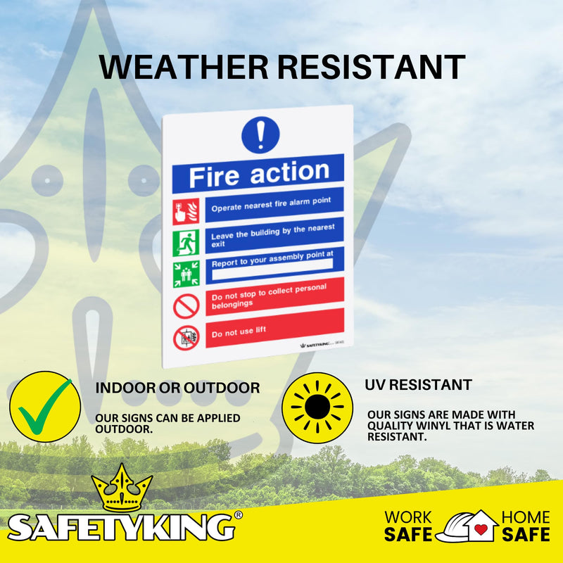 Load image into Gallery viewer, SAFETYKING® 6 pcs Fire Action Notice 1mm PVC Signs -L 20cm x W 15cm x H 1mm | Fire Action Notice | Fire Action Sign | Fire Action Stickers | Fire Stickers | Fire Safety Signs