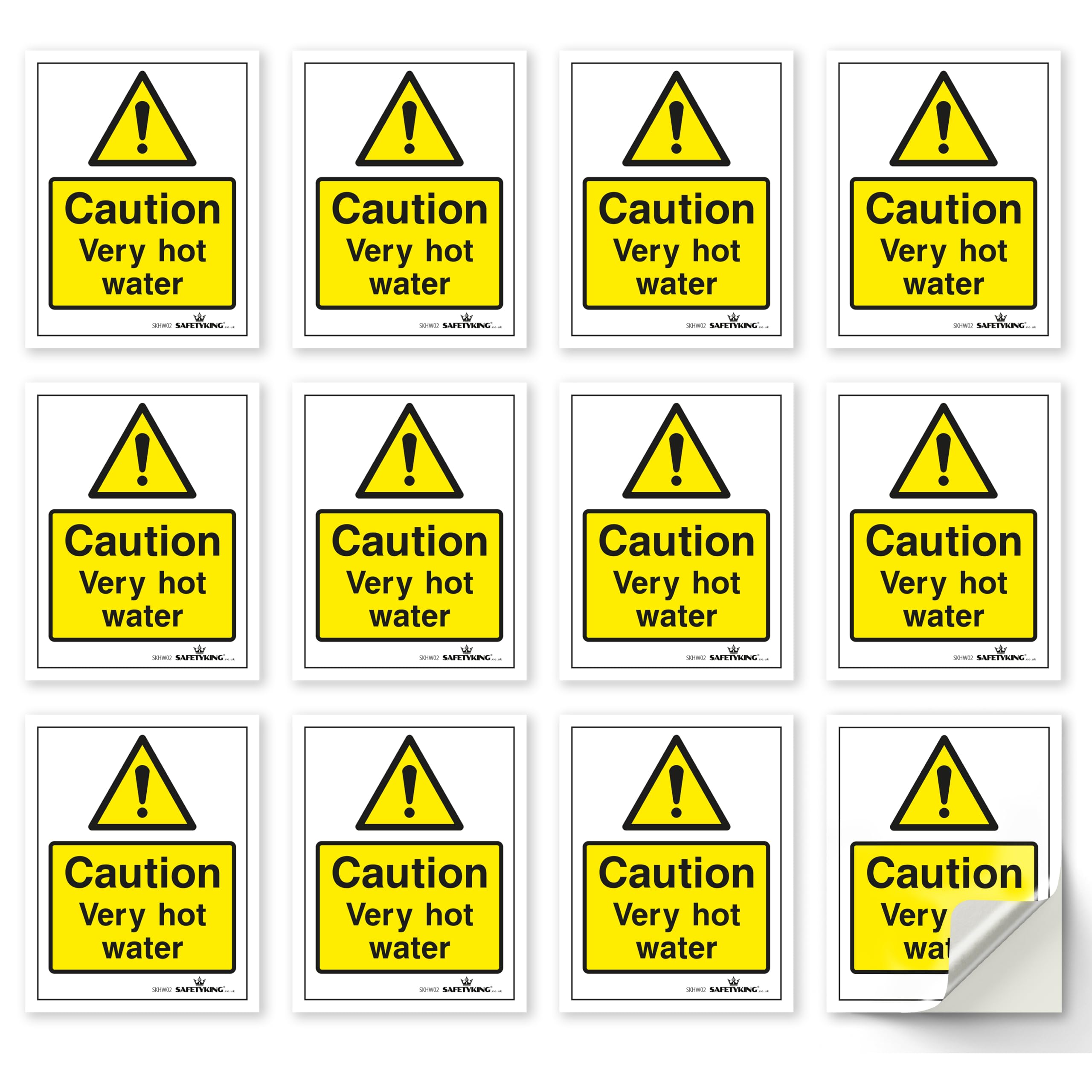 SAFETYKING® 12 x Caution Hot Water Stickers 68mm Diameter | Rectangle Caution Very Hot Water Stickers | Caution Hot Water Signs | Caution Hot Very Hot Water Signs | Hot Water Sticker