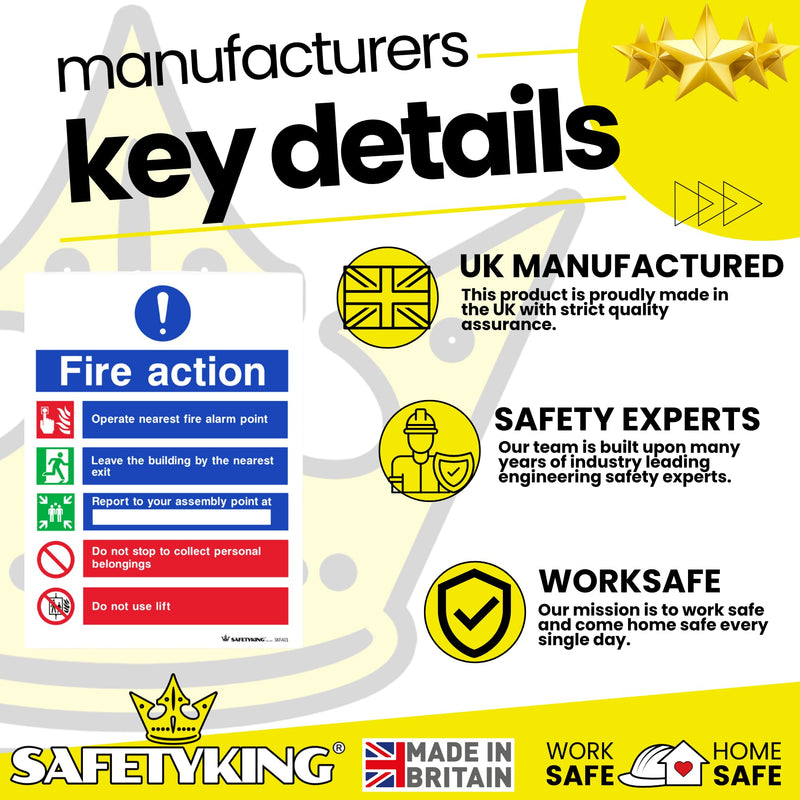 Load image into Gallery viewer, SAFETYKING® Fire Action Signs (6 Pack) 200mm x 150mm, Self Adhesive Vinyl Fire Action Notice Stickers, 20cm x 15cm, Safety Signage for Commercial and Public Spaces. BS-5499 Compliant, Made in UK.