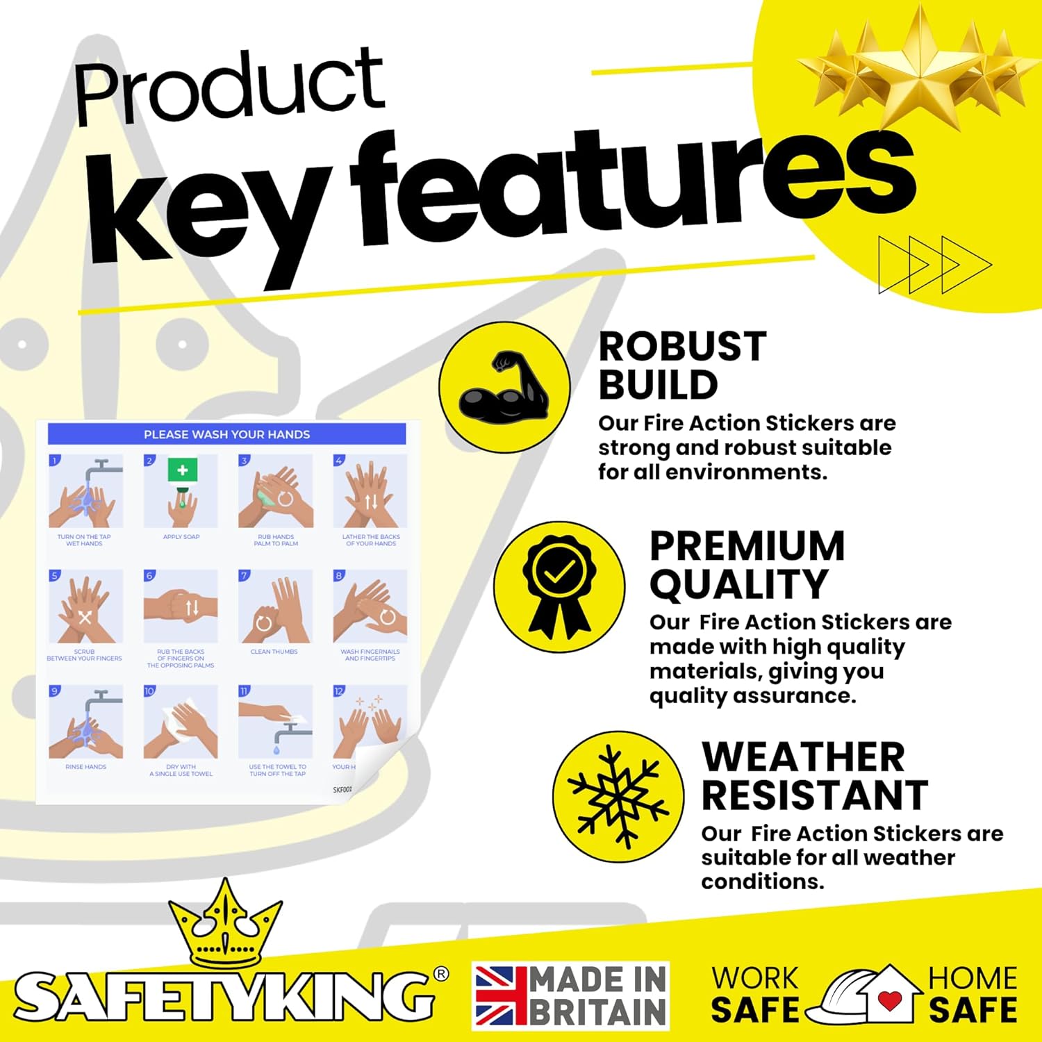 SAFETYKING® 2 PCS Wash Hands Sticker - Hand Washing Technique Sign | Wash Hands with soap and Water | Toilet and Washroom Hygiene Safety Signs | Self-Adhesive Vinyl Wash Hands