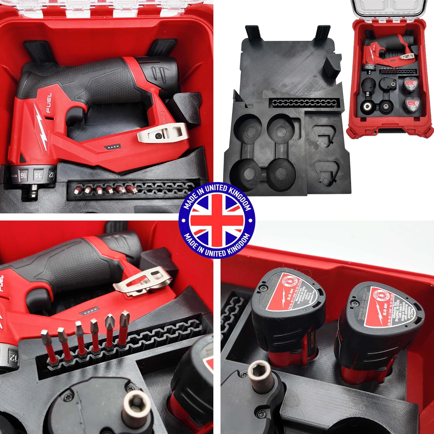 Milwaukee Packout Compatible Liner Organiser for Packout Compact Box (48-22-8435) – Precision Rigid Insert for M12 FUEL Installation Drill & Accessories (Insert Only, Tools & Box Not Included) UK Made