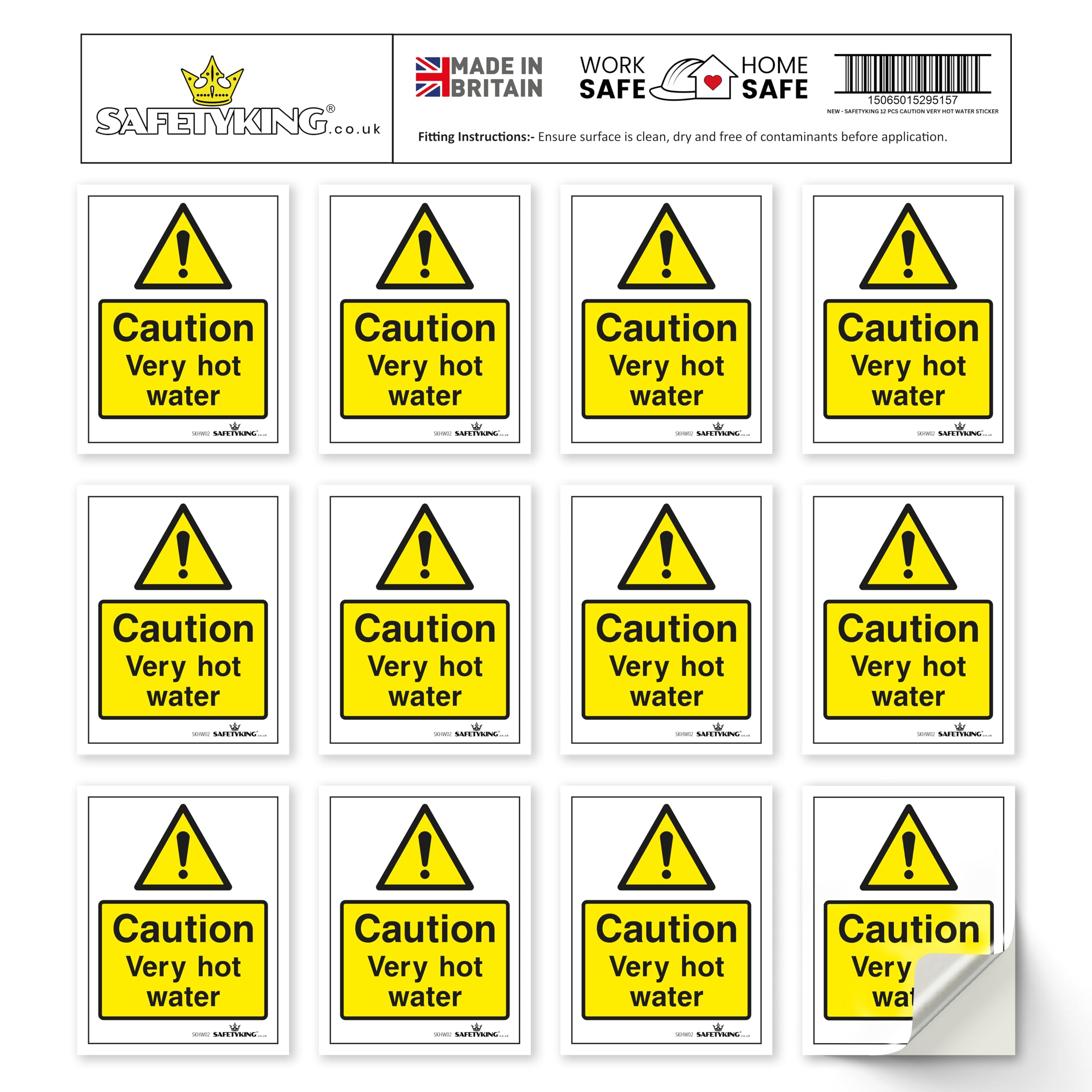 SAFETYKING® 12 x Caution Hot Water Stickers 68mm Diameter | Rectangle Caution Very Hot Water Stickers | Caution Hot Water Signs | Caution Hot Very Hot Water Signs | Hot Water Sticker