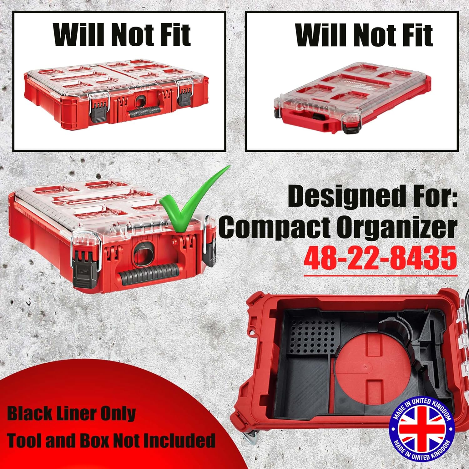 Milwaukee Packout Compatible Liner Organiser for Packout Compact Box (48-22-8435) – Precision Rigid Insert for M18 FUEL 2732-20 Compact Router & Accessories (Insert Only, Tools & Box Not Included)