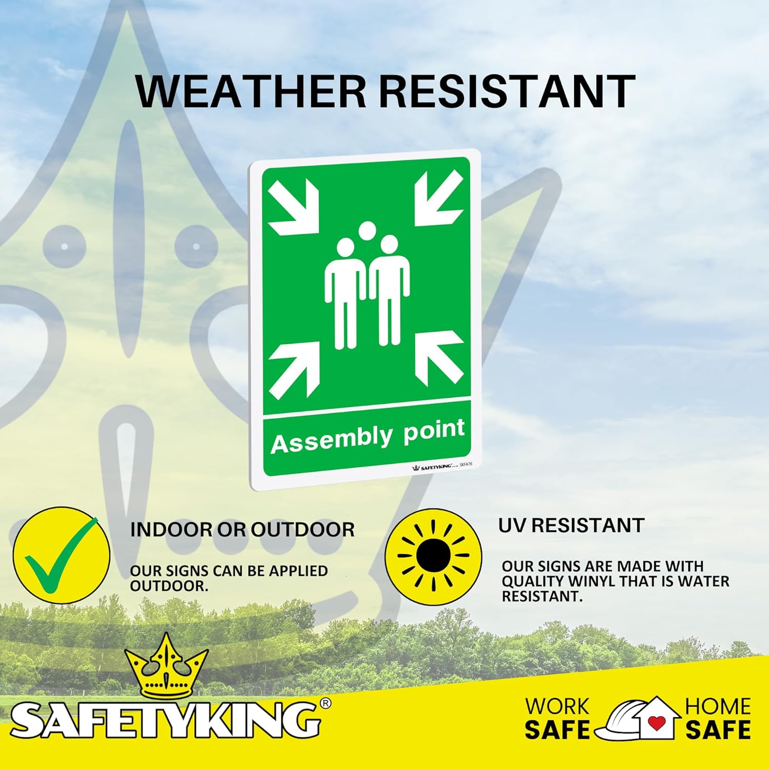 SAFETYKING® 4 pcs Fire Assembly Point Sign 1mm Rigid PVC Signs -L 30cm x W 20cm x H 1mm, Fire Assembly Point, Fire Evacuation Sign, Fire Assembly Point Sign Outdoor, Durable Fire Safe Signs.