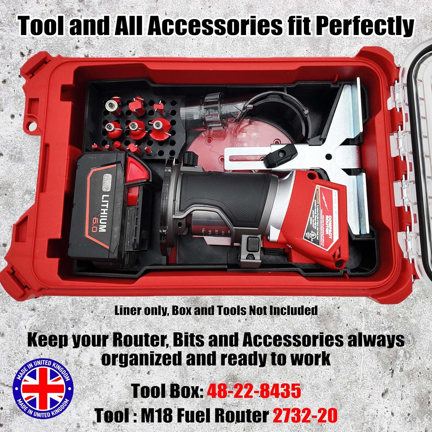 Milwaukee Packout Compatible Liner Organiser for Packout Compact Box (48-22-8435) – Precision Rigid Insert for M18 FUEL 2732-20 Compact Router & Accessories (Insert Only, Tools & Box Not Included)