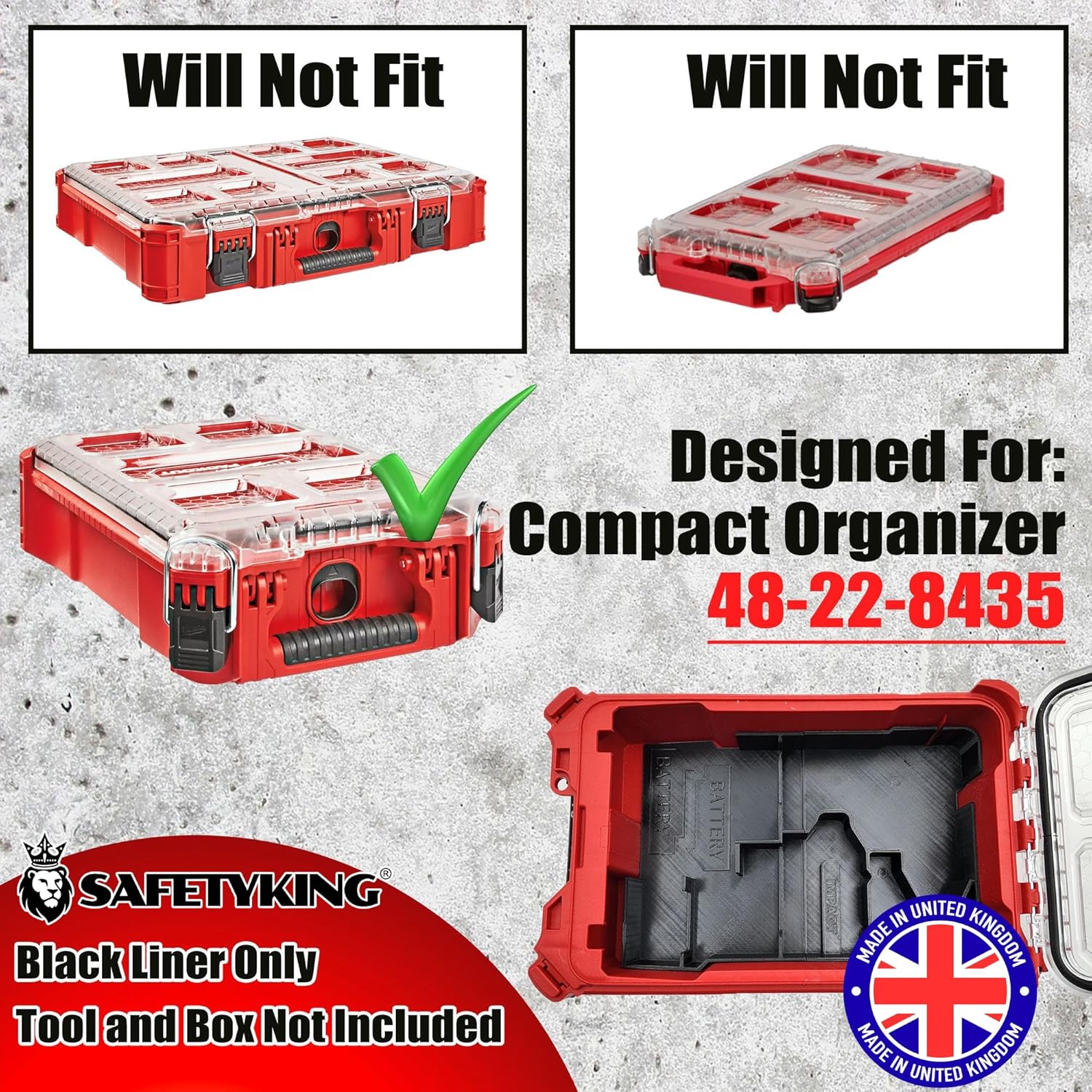 Milwaukee Packout Compatible Liner Organiser for Packout Compact Box (48-22-8435) – Precision Rigid Insert for M18 Drill Driver Organizer (Insert Only, Tools & Box Not Included)