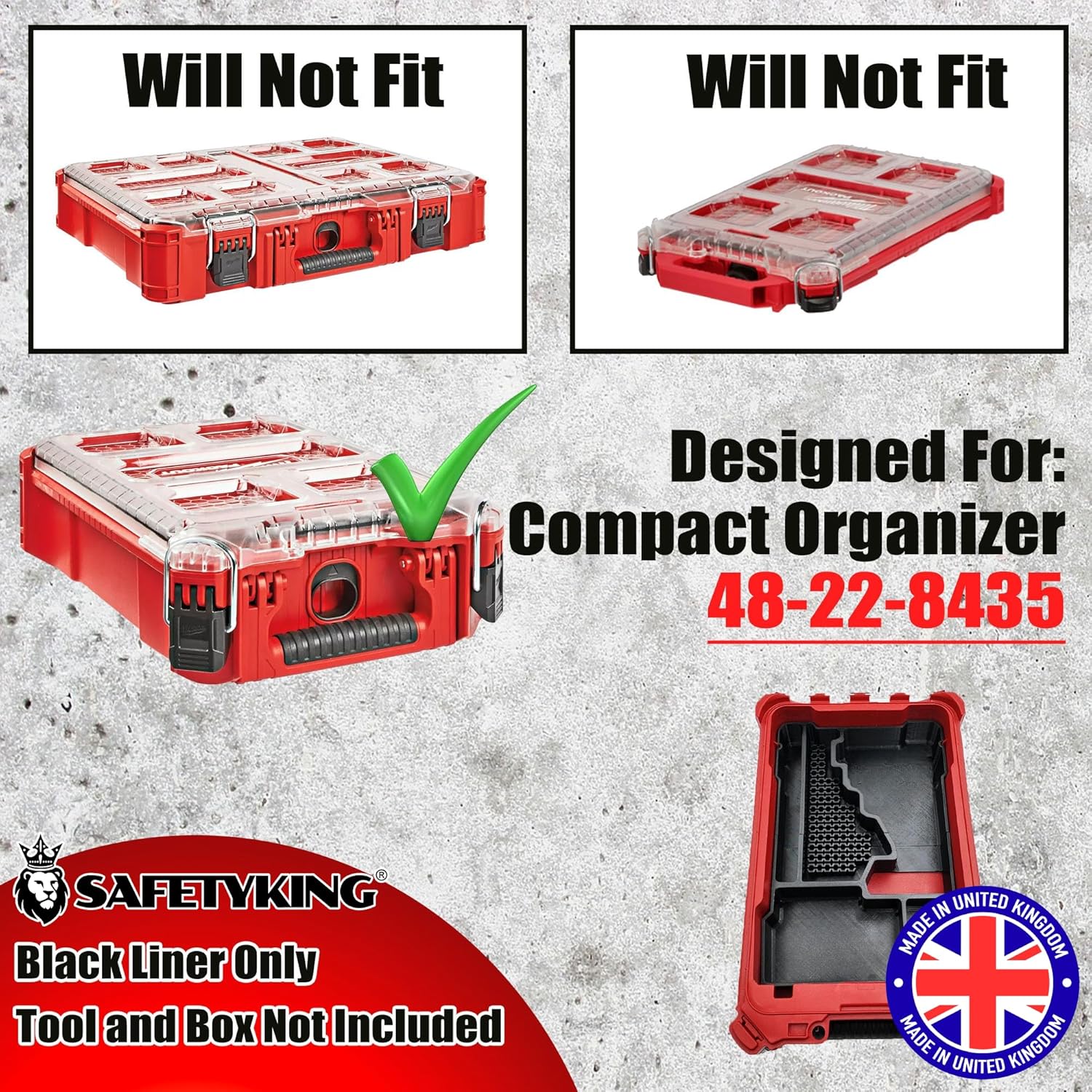 Milwaukee Packout Compatible Liner Organiser for Packout Compact Box (48-22-8435) – Precision Rigid Insert for M18 Fuel 1/4 Hex Impact Driver Organizer (Insert Only, Tools & Box Not Included)