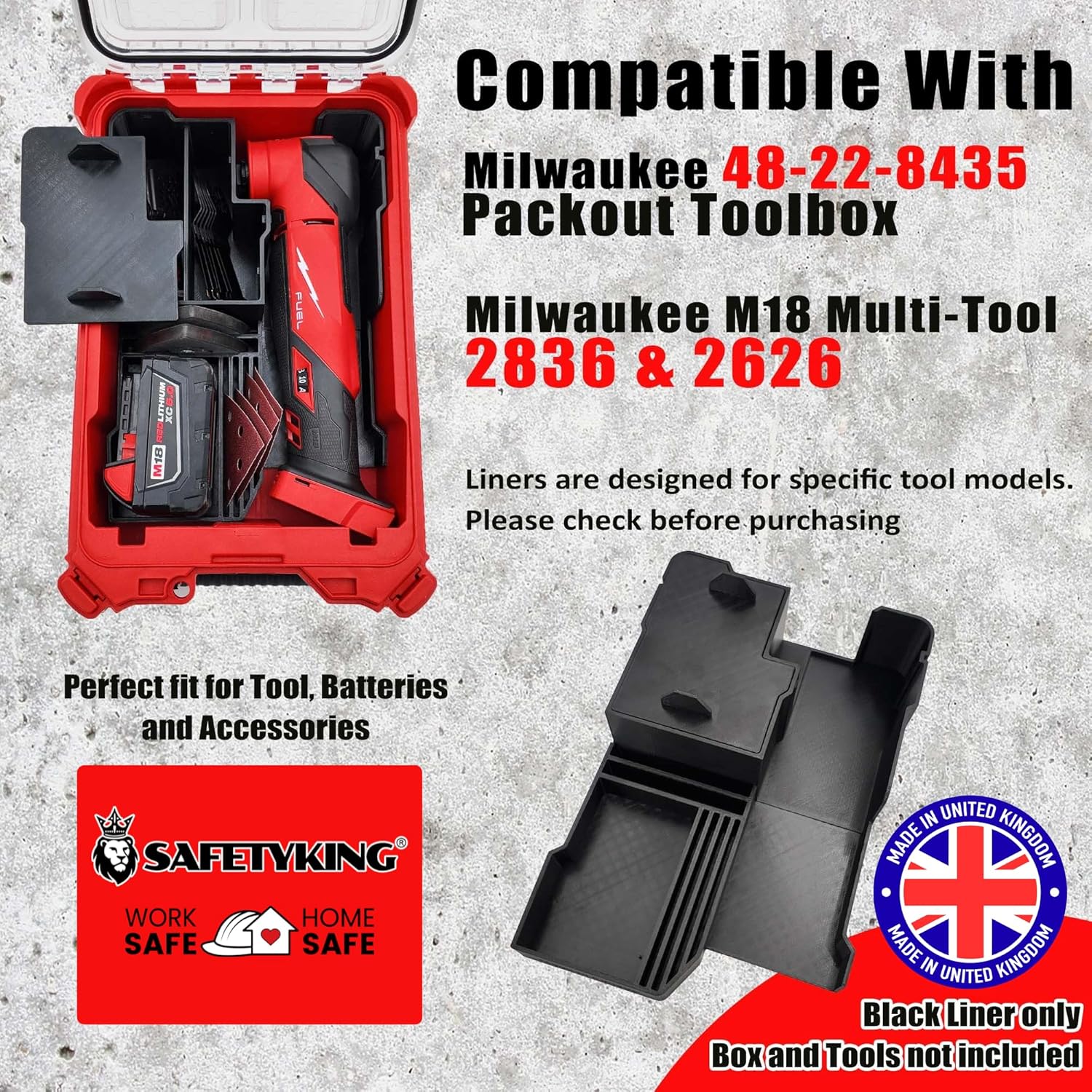 Milwaukee Packout Compatible Liner Organiser for Packout Compact Box (48-22-8435) – Precision Rigid Insert for M18 Multitool Organizer (Insert Only, Tools & Box Not Included)