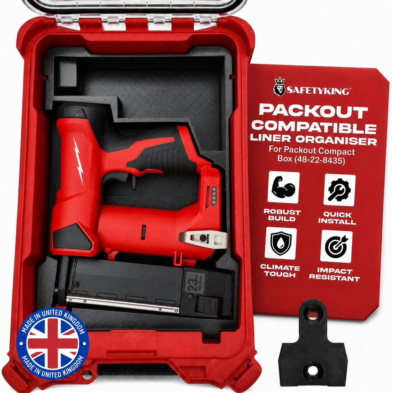 Milwaukee Packout Compatible Liner Organiser for Packout Compact Box (48-22-8435) – Precision Rigid Insert for M12 Pin Nailer Organizer (Insert Only, Tools & Box Not Included)