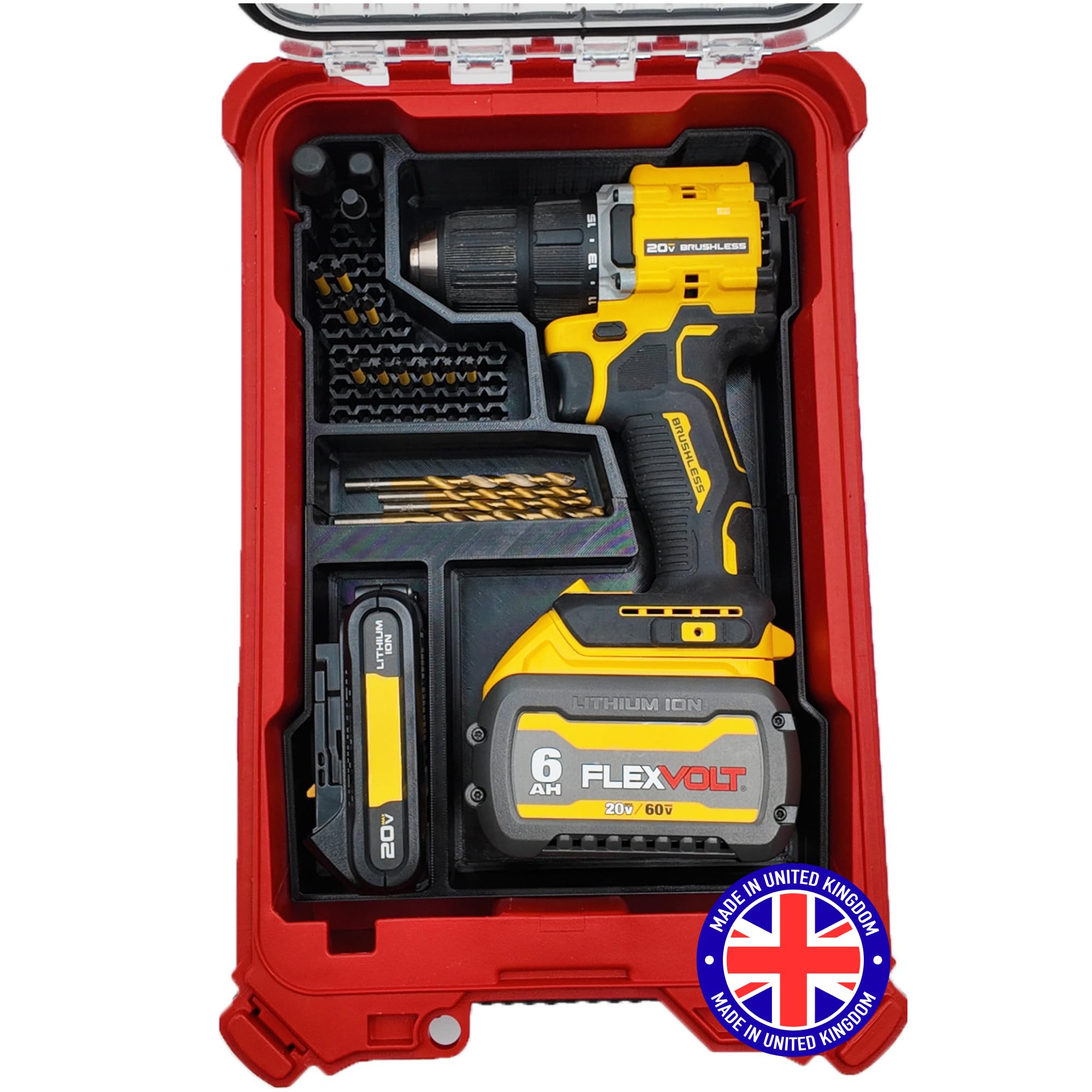 SAFETYKING® 20V Max Drill Set Organizer Compatible With Dewalt Tough System Deep Compact Organizer Precision Rigid Insert for Organizer (Insert Only, Tools Box Not Included)