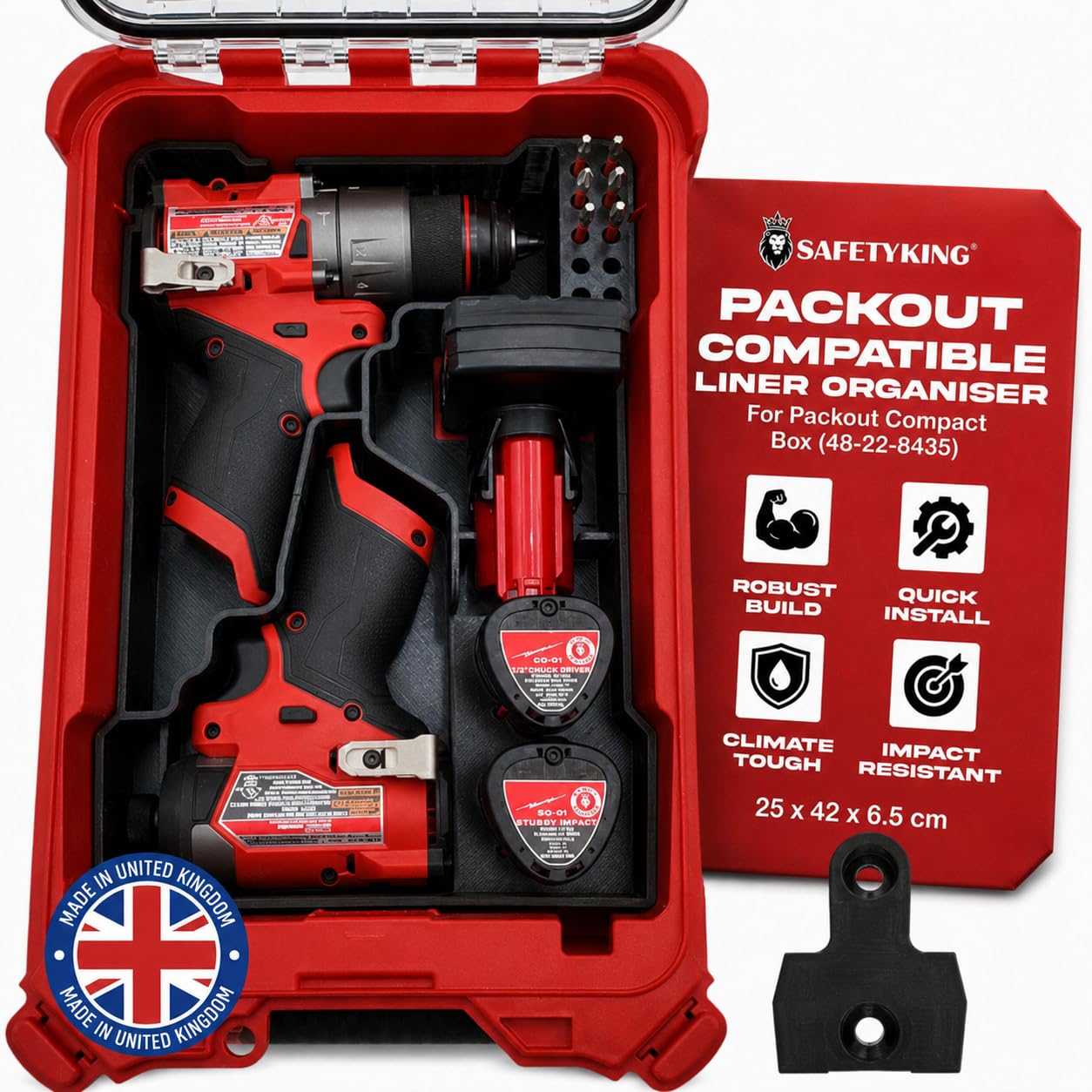 Milwaukee Packout Compatible Liner Organiser for Packout Compact Box (48-22-8435) – Precision Rigid Insert for M12 FUEL Drill Driver Organizer (Insert Only, Tools & Box Not Included)