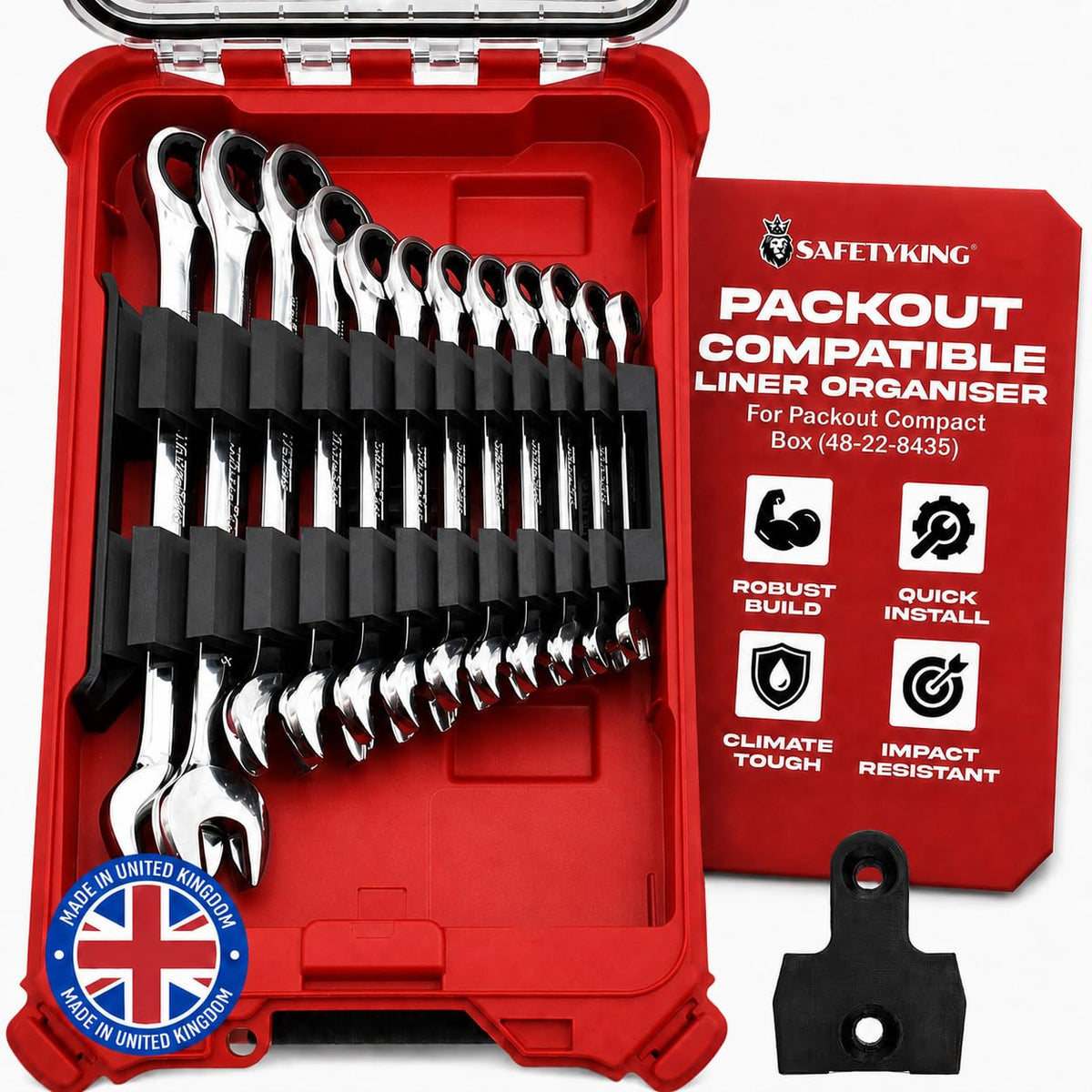Milwaukee Packout Compatible Liner Organiser for Packout Compact Box (48-22-8435) – Precision Rigid Insert for Wrench/Spanner Organizer (Insert Only, Tools & Box Not Included)
