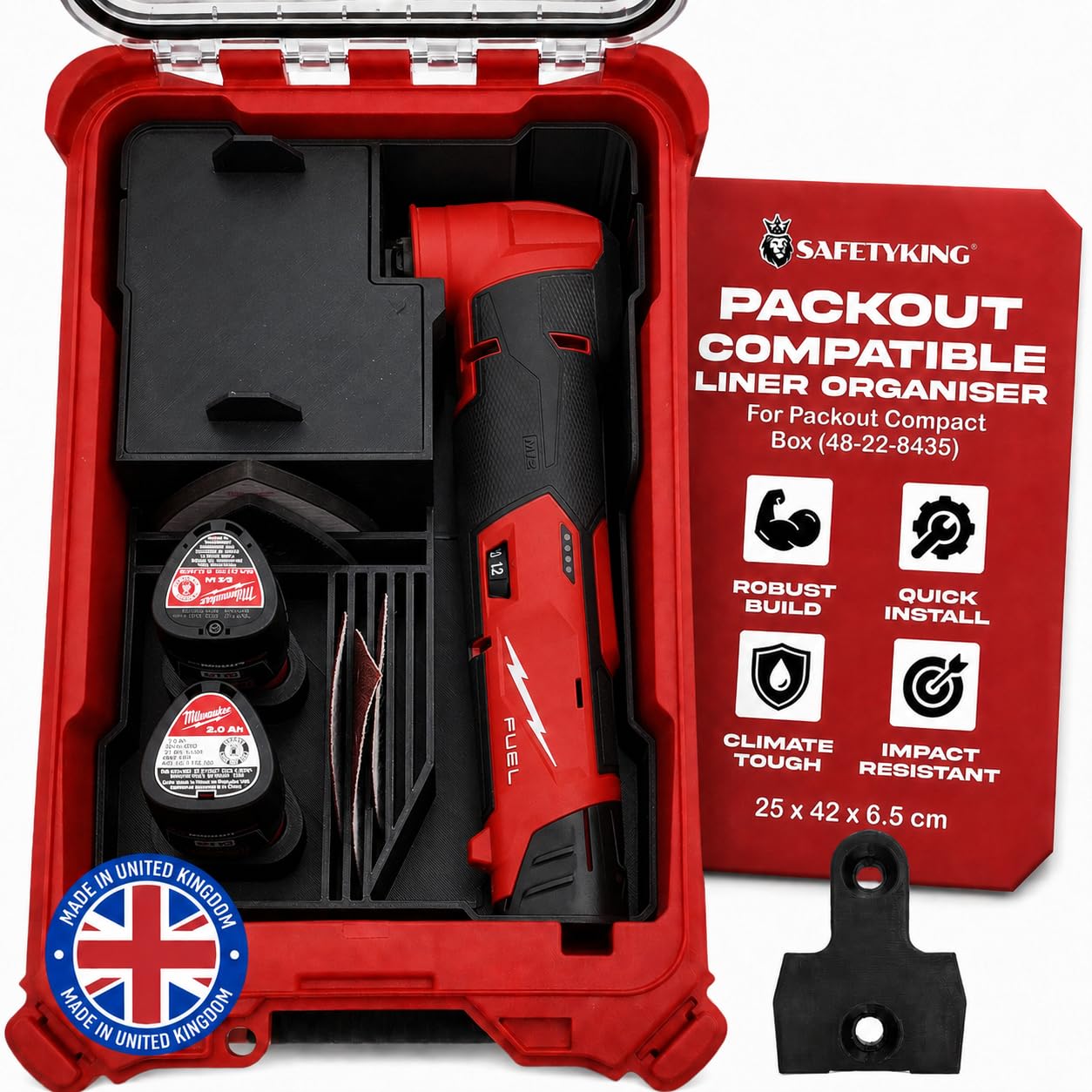 SAFETYKING® M12 Multitool Liner Compatible With Milwaukee Packout Compact Box (48-22-8435) Precision Rigid Insert for Organizer (Insert Only, Tools & Box Not Included)