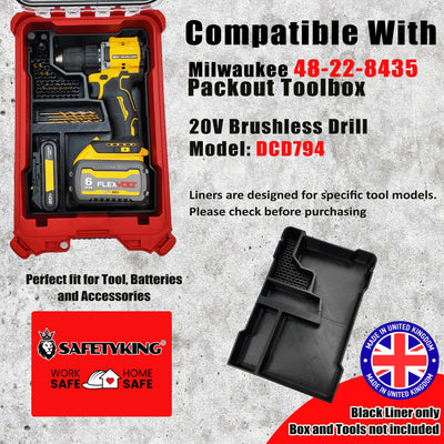 SAFETYKING® 20V Max Drill Set Organizer Compatible With Dewalt Tough System Deep Compact Organizer Precision Rigid Insert for Organizer (Insert Only, Tools Box Not Included)