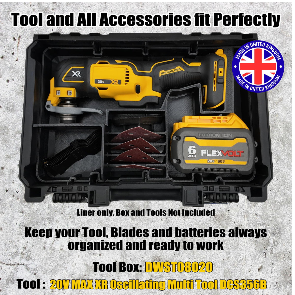 SAFETYKING® 20V Oscillating Multi-tool Organizer Compatible With Dewalt Tough System Deep Compact Organizer Precision Rigid Insert for Organizer (Insert Only, Tools Box Not Included)