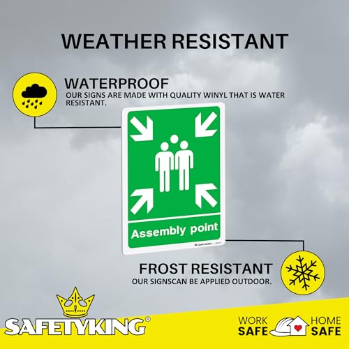 SAFETYKING® 4 pcs Fire Assembly Point Sign 1mm Rigid PVC Signs -L 30cm x W 20cm x H 1mm, Fire Assembly Point, Fire Evacuation Sign, Fire Assembly Point Sign Outdoor, Durable Fire Safe Signs.