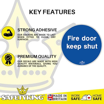 SAFETYKING® 16 x Fire Door Keep Shut Stickers 78mm Diameter
